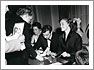 DIE LETZTE BRÜCKE - MARIA SCHELL, BERNHARD WICKI, BARBARA RÜTTING, SIGNING AUTOGRAPHS 1954. © MARIA SCHELL / DEUTSCHES FILMMUSEUM